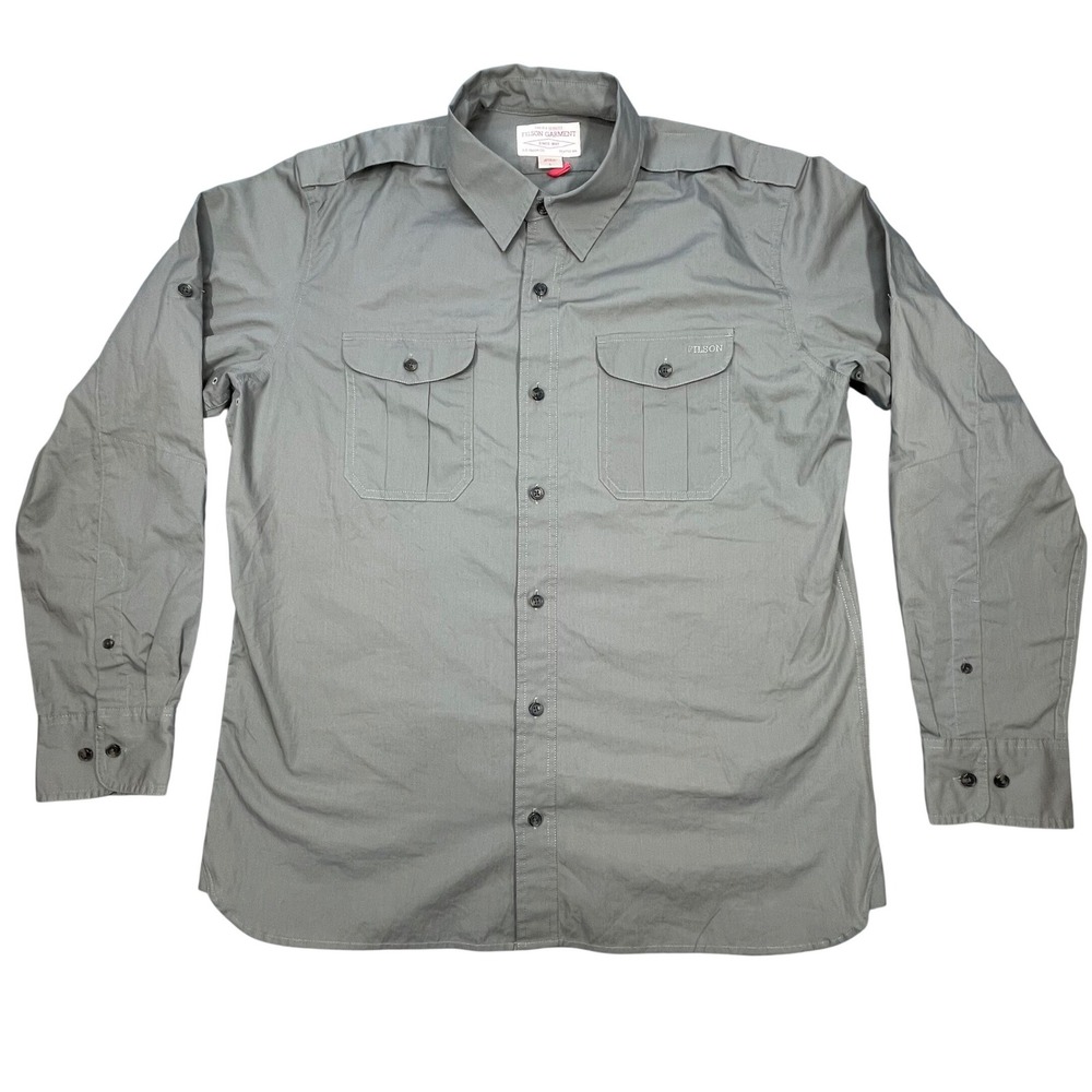 Filson Gray Cotton Epaulet Utility Button Down Shirt Mens Large L
